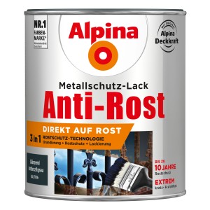 Dose Alpina Metallschutz-Lack Anti-Rost Anthrazitgrau, glänzend, 750ml.