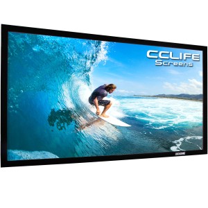 CCLIFE Rahmenleinwand 16x9, 120 Zoll, mit Surfer-Motiv. Heimkino-Beamerleinwand mit schwarzem Rahmen.