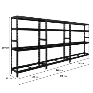 PROREGAL Mega Deal: 3 schwarze Reifenregale (180x120x40 cm) für bis zu 36 Reifen auf 2 Ebenen mit Fachböden.