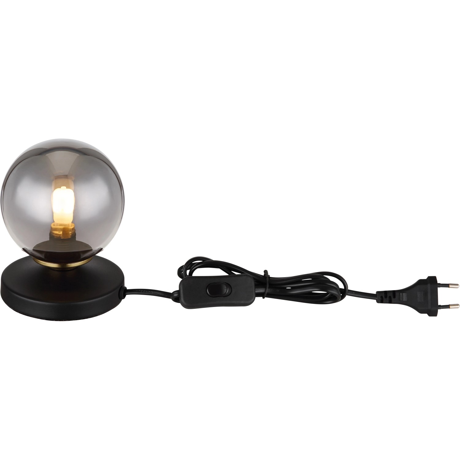 Globo Design-Tischlampe Jorge, schwarz-matt mit Rauchglas, 1-flammig, 10x13cm.