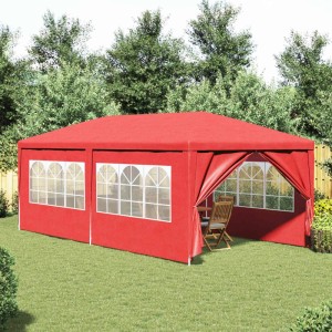 Rotes vidaXL Partyzelt 600x300 cm aus PE und Stahl mit Seitenwänden im Garten.