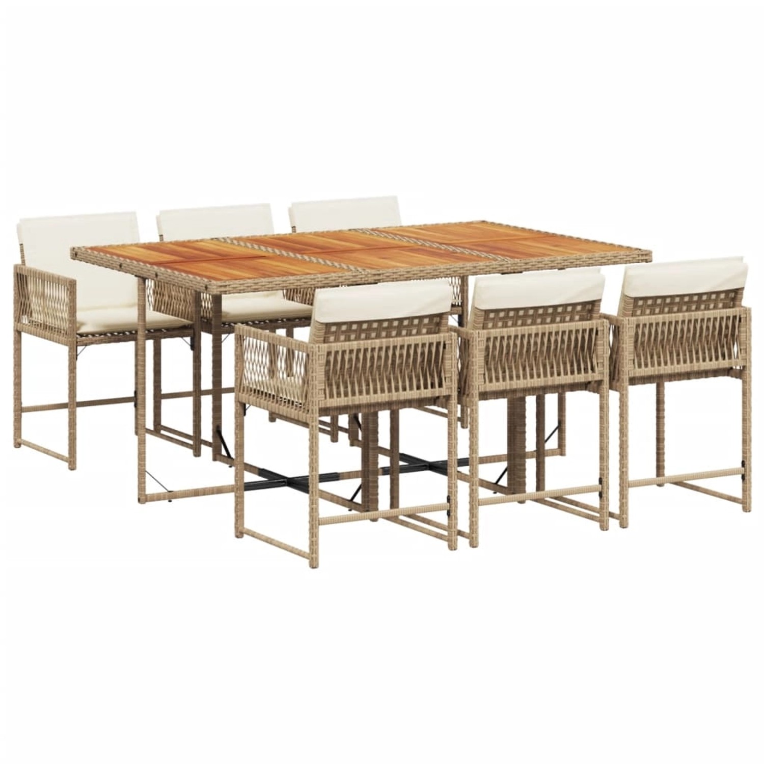 vidaXL 7-Tlg Garten-Essgruppe mit Kissen Beige Poly Rattan 3211456 günstig online kaufen