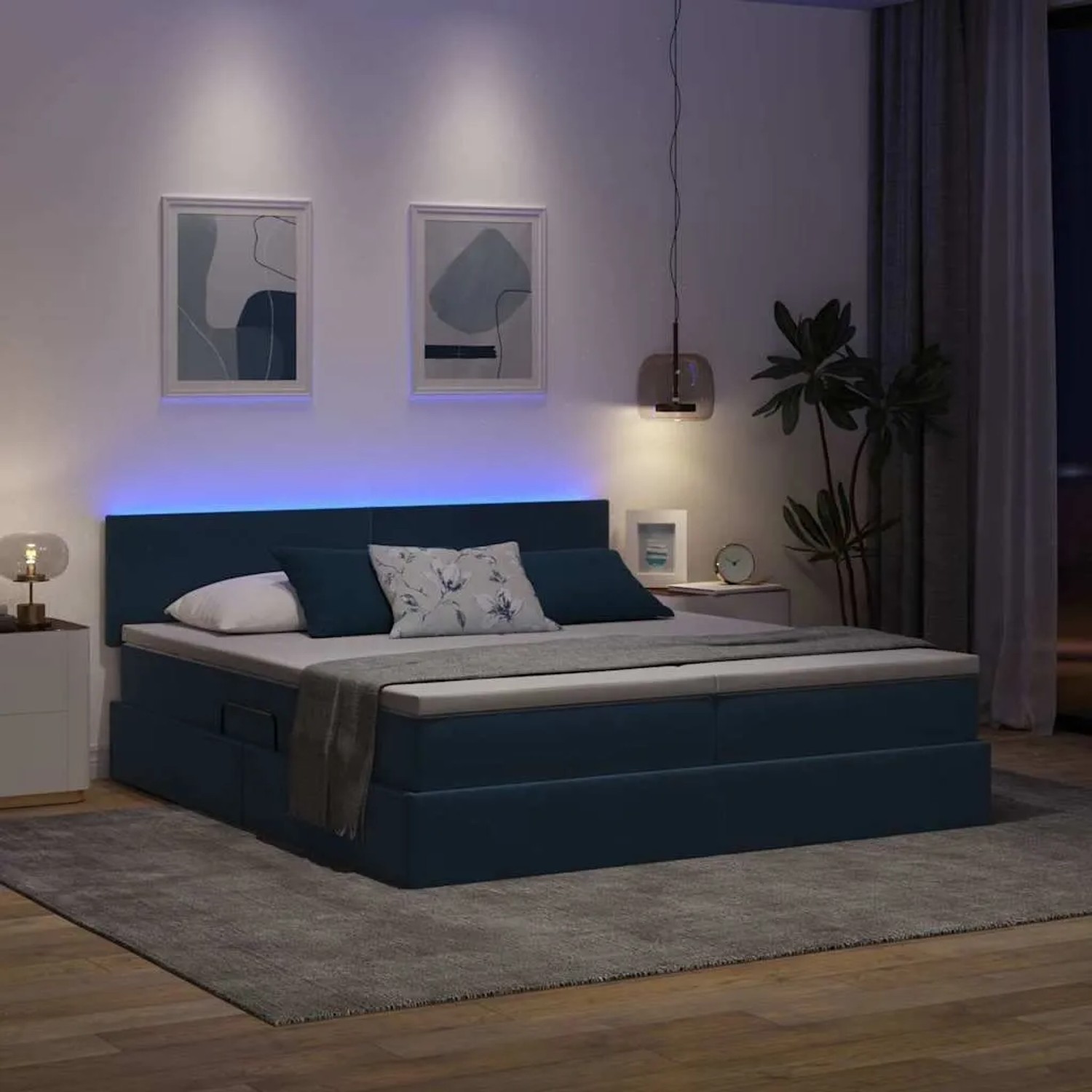vidaXL Bett mit LED-Lichtleisten Dunkelblau 200 x 200 cm Samt 3371607_6