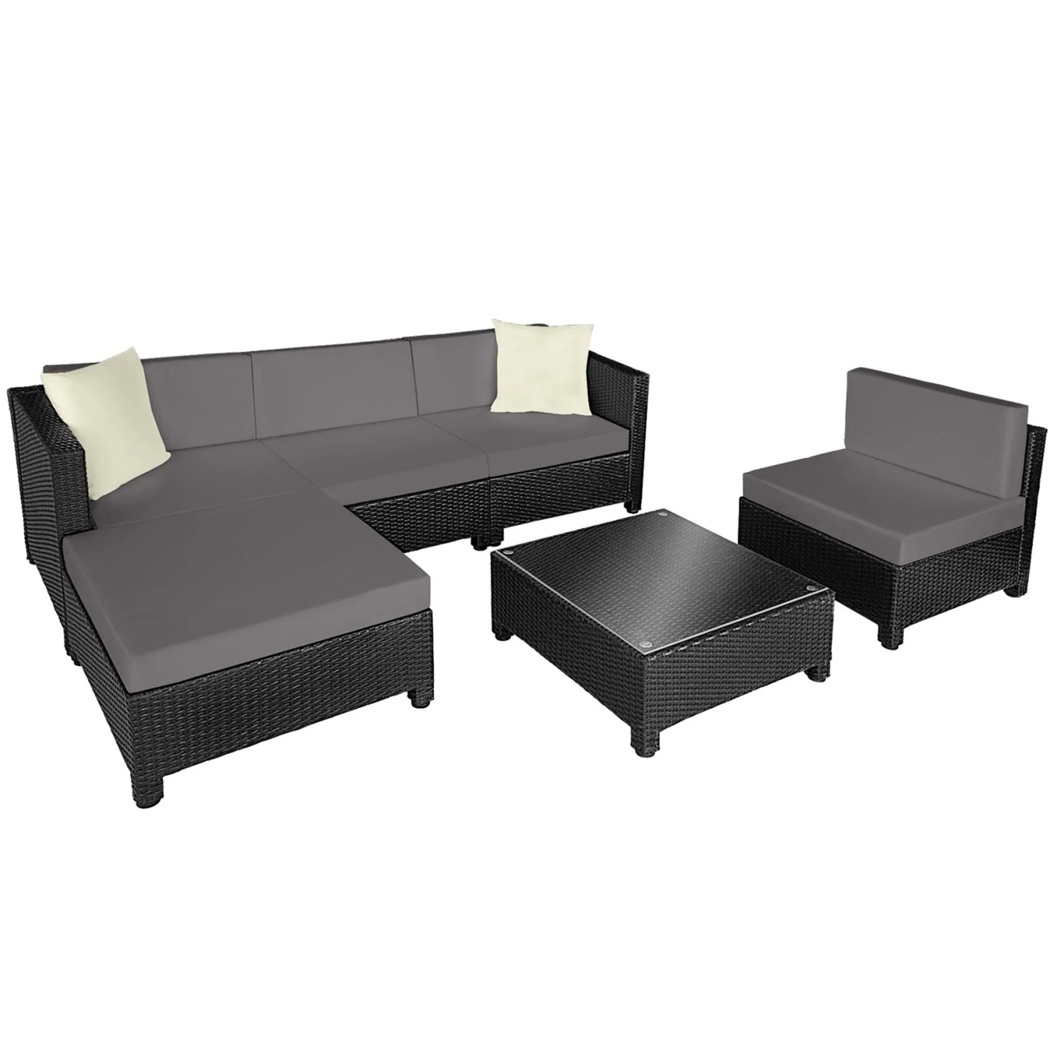 Tectake Aluminium Rattan Lounge  Wetterfest und Uv Beständig Dicke Der Polster 10 cm  64 x 72 x 64 cm Schwarz