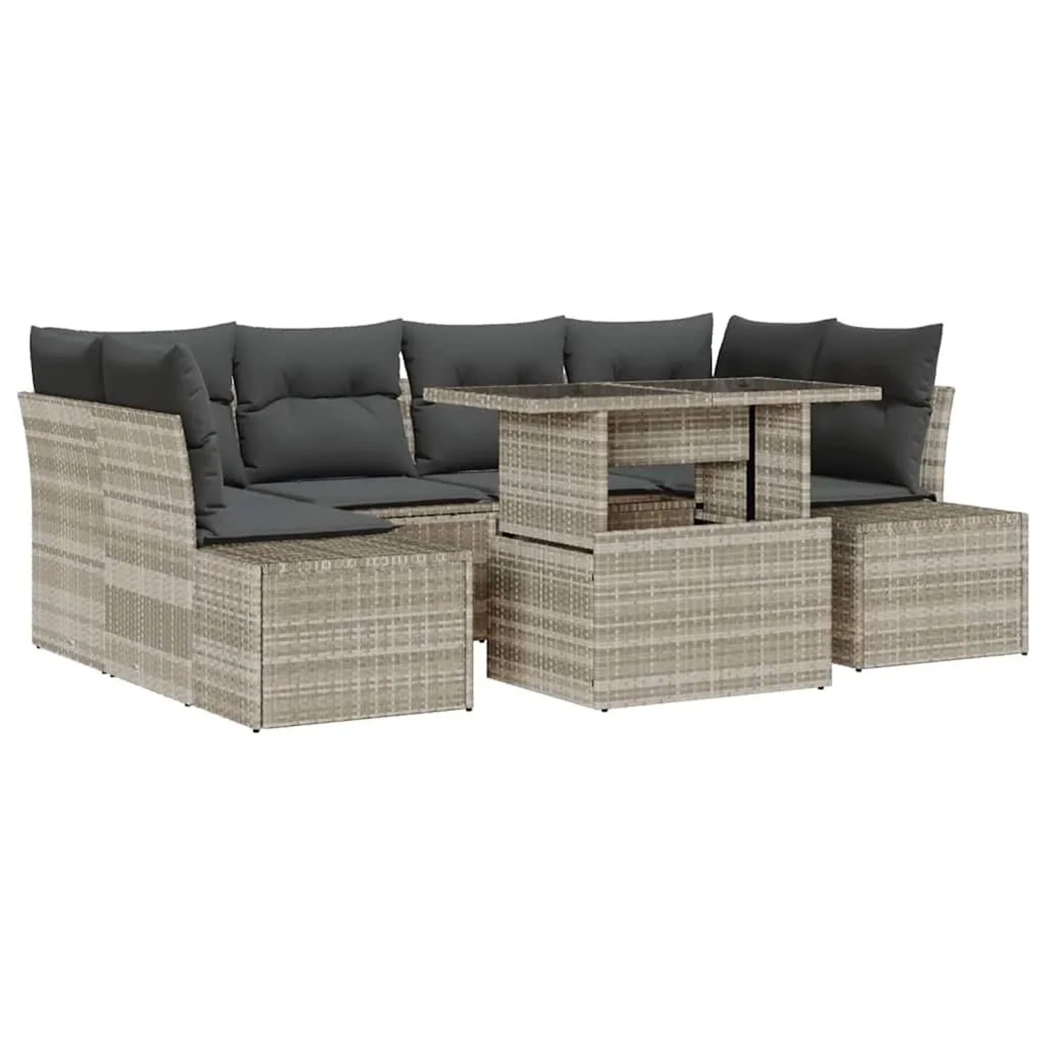 vidaXL Garten-Sofa-Set mit Kissen 7-Tlg Hellgrau und Dunkelgrau 3357855