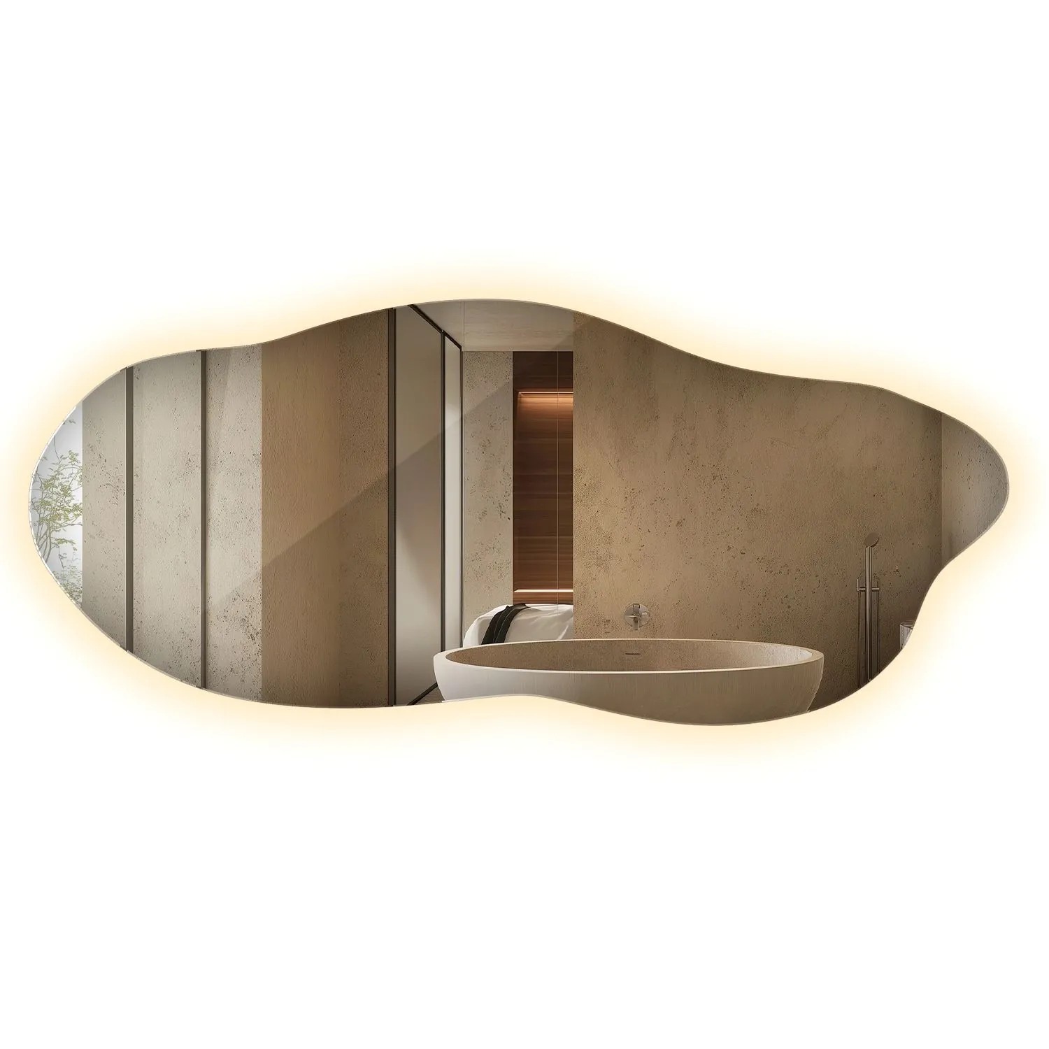 Wallfluent Spiegel Mit Beleuchtung 35x80 cm Organische Form Mit Warmweiß 3000K LED Licht Für Badezimmer Und Flur