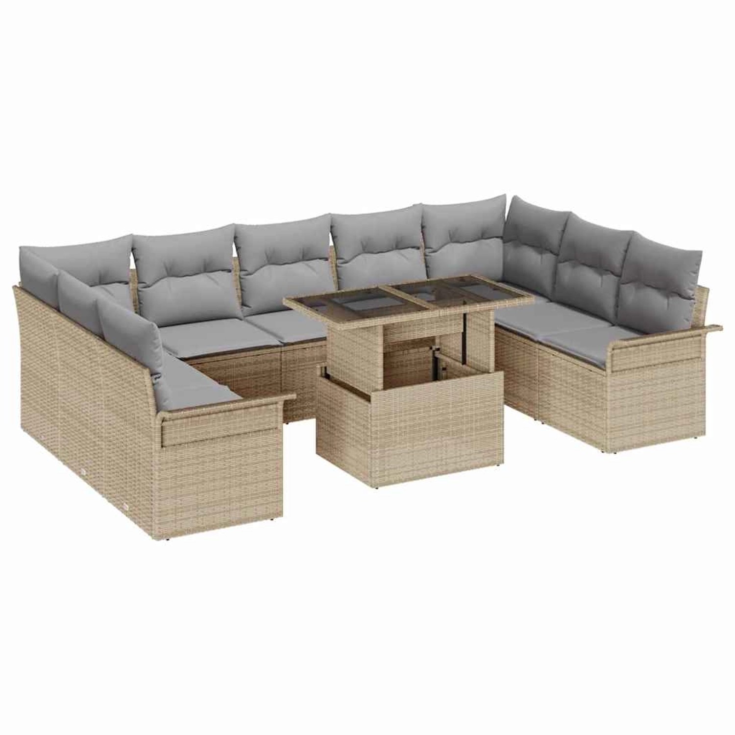 vidaXL Garten-Sofa-Set mit Kissen 10-Tlg Beige Poly Rattan 3348346 günstig online kaufen