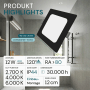 Schwarzer, eckiger LUXULA LED Einbaustrahler, 12W, mit einstellbarer Lichtfarbe im Badezimmer.