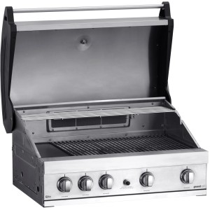 Grandhall Einbau-Gasgrill Elite G4 Edelstahl mit geöffnetem Deckel und Grillrosten.