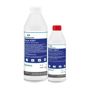 DD Composite Epoxidharz-System, 1 kg Harz und 400 g Härter in weißen Kunststoffflaschen.