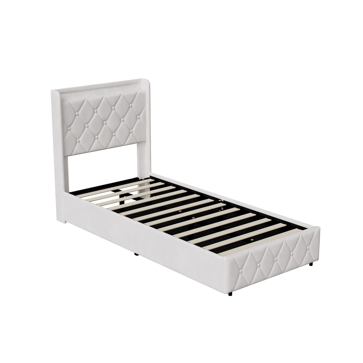 PXloue Polsterbett 90x200 cm Beige mit Ladestation RGB LED