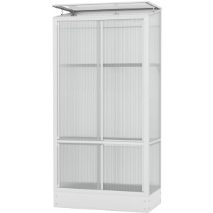 Vitavia Balkongewächshaus Polis mit Schiebetüren, Regal und Dachfenster.