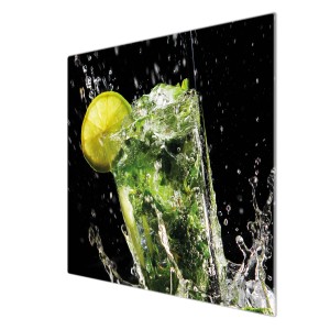 Banjado Herdabdeckplatte Glas mit Cocktail-Motiv, 60x52cm, auch als Schneidebrett nutzbar.