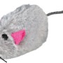 Trixie Plüschmaus Langhaar, 9 cm, Katzenspielzeug mit Stimme, graue Maus mit pinken Ohren.