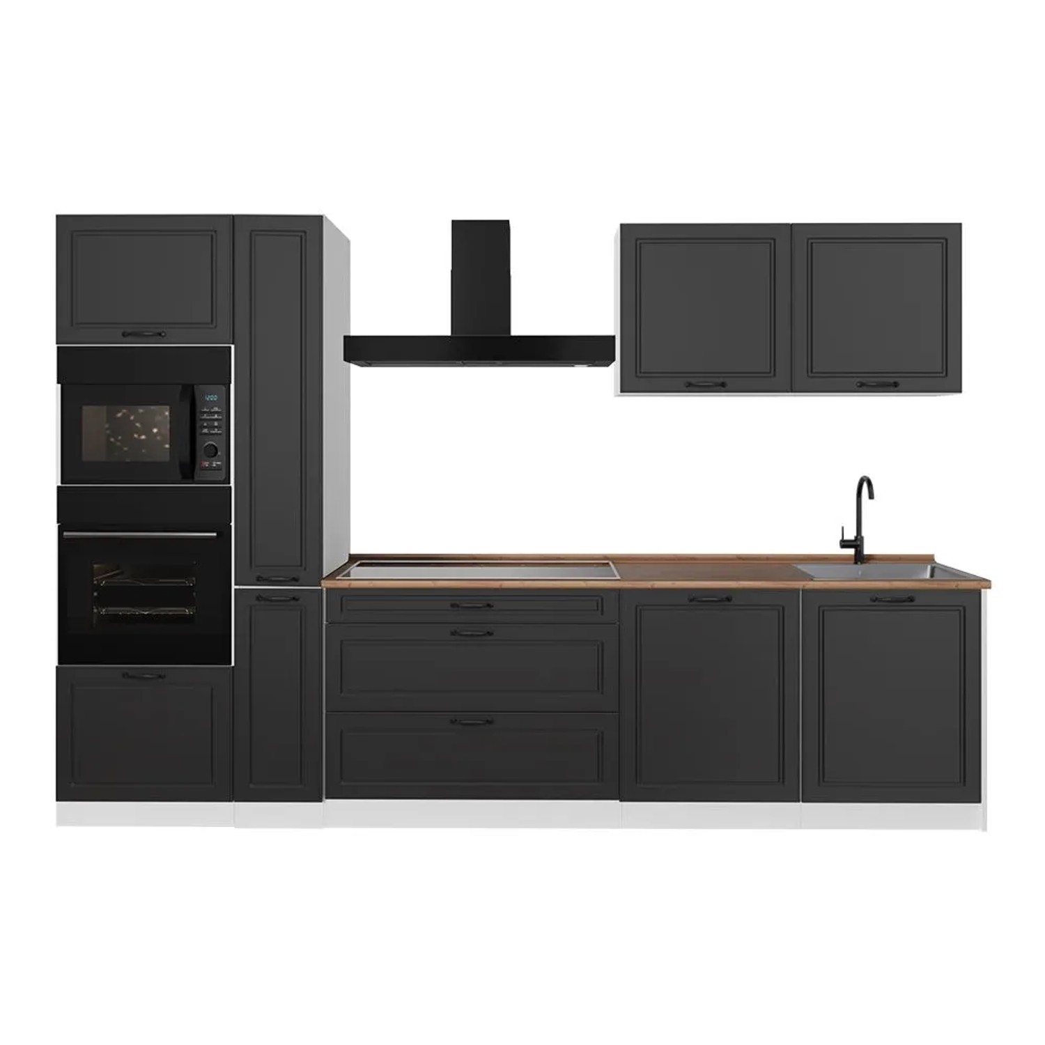 Vicco Küchenzeile R-Line Anthrazit Landhaus/Weiß 310 x 207 Arbeitsplatte Goldkraft Eiche Art Nr 67959