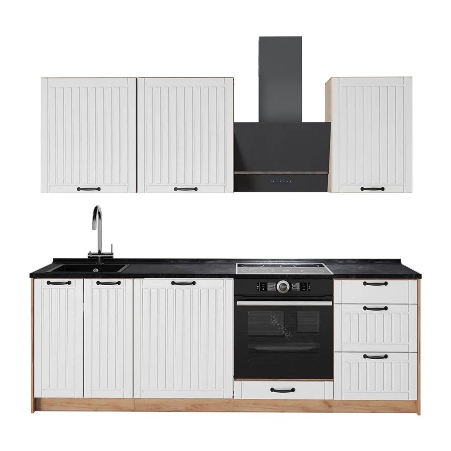 Vicco Küchenzeile Fame-Line Weiß Landhaus/Goldkraft Eiche 230 x 82 ohne Arbeitsplatte Art Nr 64004