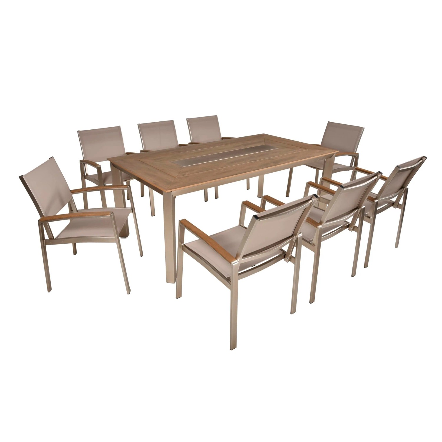 DELUKE Garten-Sitzgruppe HANNE 9-tlg. Kunststoff Grau Gartenmöbel-Set Gartengarnitur Garten-Essgruppe Stapelstühle Esstisch