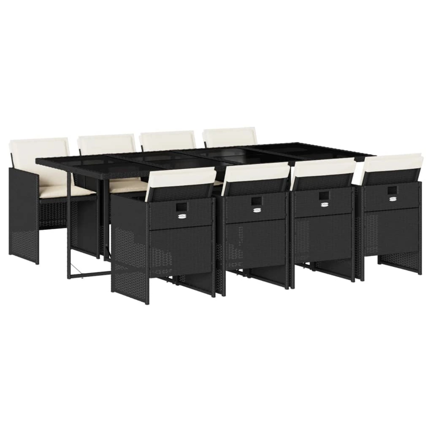 vidaXL 9-Tlg Garten-Essgruppe mit Kissen Schwarz Poly Rattan 3277685