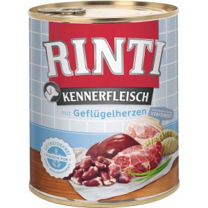 Rinti Kennerfleisch Geflügelherzen, 800g Dose Hunde-Nassfutter mit hohem Fleischanteil.
