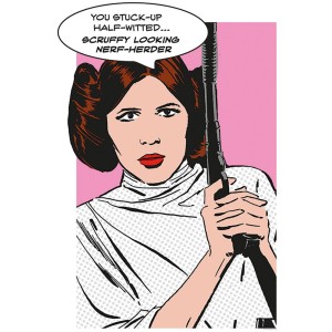 Komar Wandbild Star Wars Leia, 50x70 cm, im Comic-Stil mit Waffe und Sprechblase.