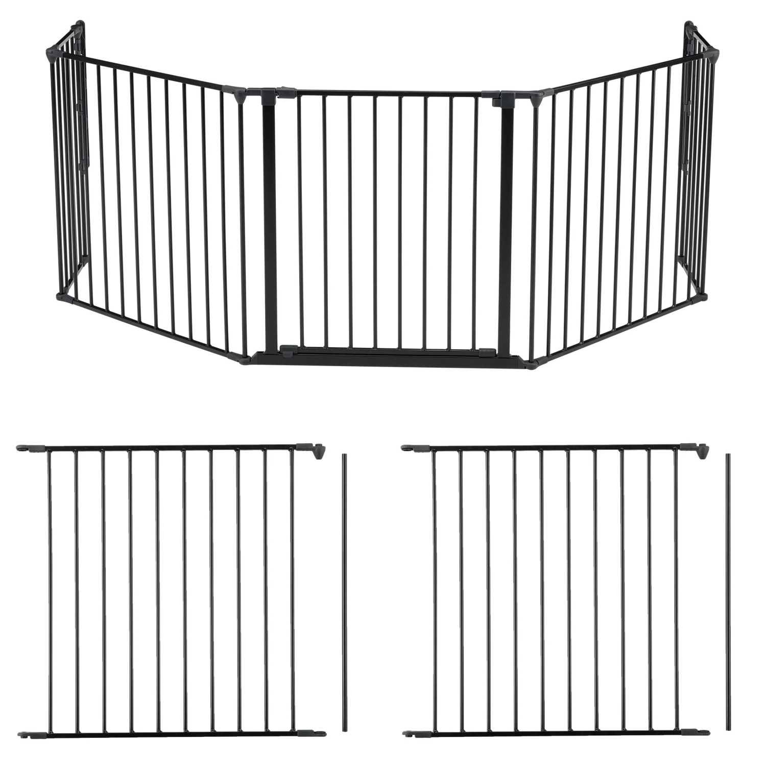 Kaminofenschutzgitter Ben aus Metall, flexibel aufstellbar, Höhe 71 cm, Länge 90-278 cm.