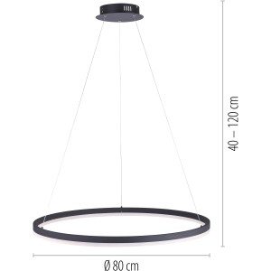 Anthrazitfarbene LED-Pendelleuchte Titus, Ø 80 cm, stufenlos dimmbar, modernes Design für Wohnräume.