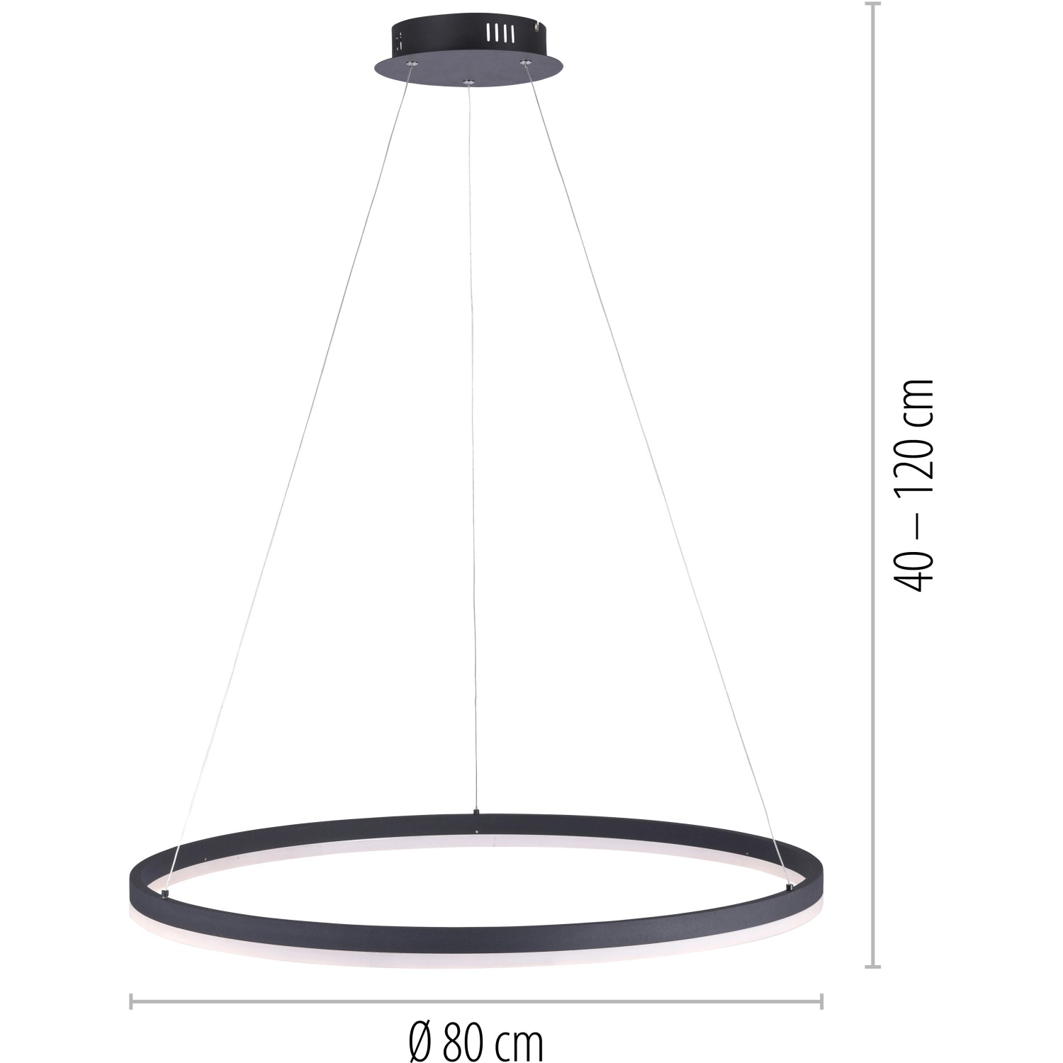 Anthrazitfarbene LED-Pendelleuchte Titus, Ø 80 cm, stufenlos dimmbar, modernes Design für Wohnräume.