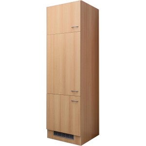 Flex-Well Geräteumbauschrank Nano, 60 cm, Buche Nachbildung. Vorratsschrank mit drei Türen und Edelstahlgriffen.