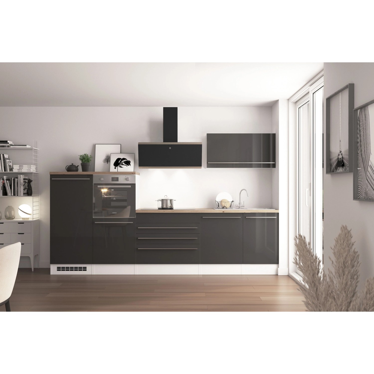 Respekta Küchen-Doppelblock Gabriel 320 cm Grau Hochglanz Wildeiche Nachbil günstig online kaufen