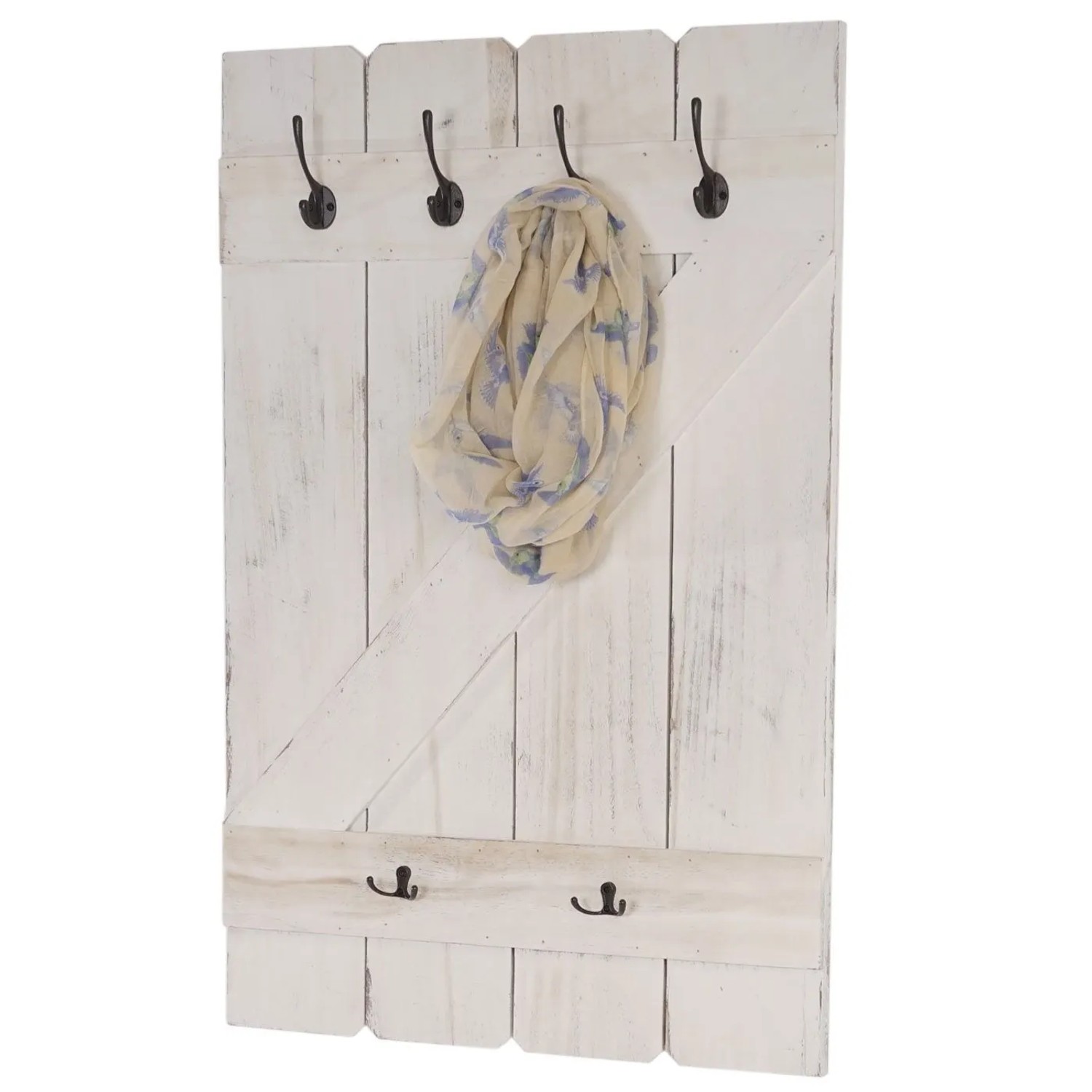 BERLINLODGE Wandgarderobe 91x60x10cm 6 Haken Weiß Shabby_2