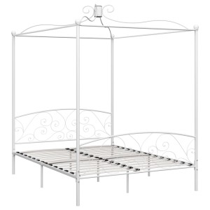 Weißes Metall Himmelbett-Gestell 180x200 cm mit Lattenrost für Schlafzimmer.