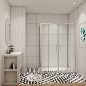 AICA Duschkabine mit 120cm Schiebetür und 90cm Seitenwand aus 5mm ESG Glas, Chromrahmen, im modernen Bad.