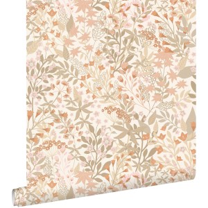 ESTAhome Tapete Feldblumen Terrakotta und Graugrün 50 x 900 cm