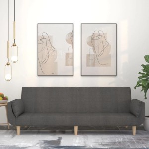 vidaXL Schlafsofa 2-Sitzer mit 2 Kissen Dunkelgrau Stoff 375870