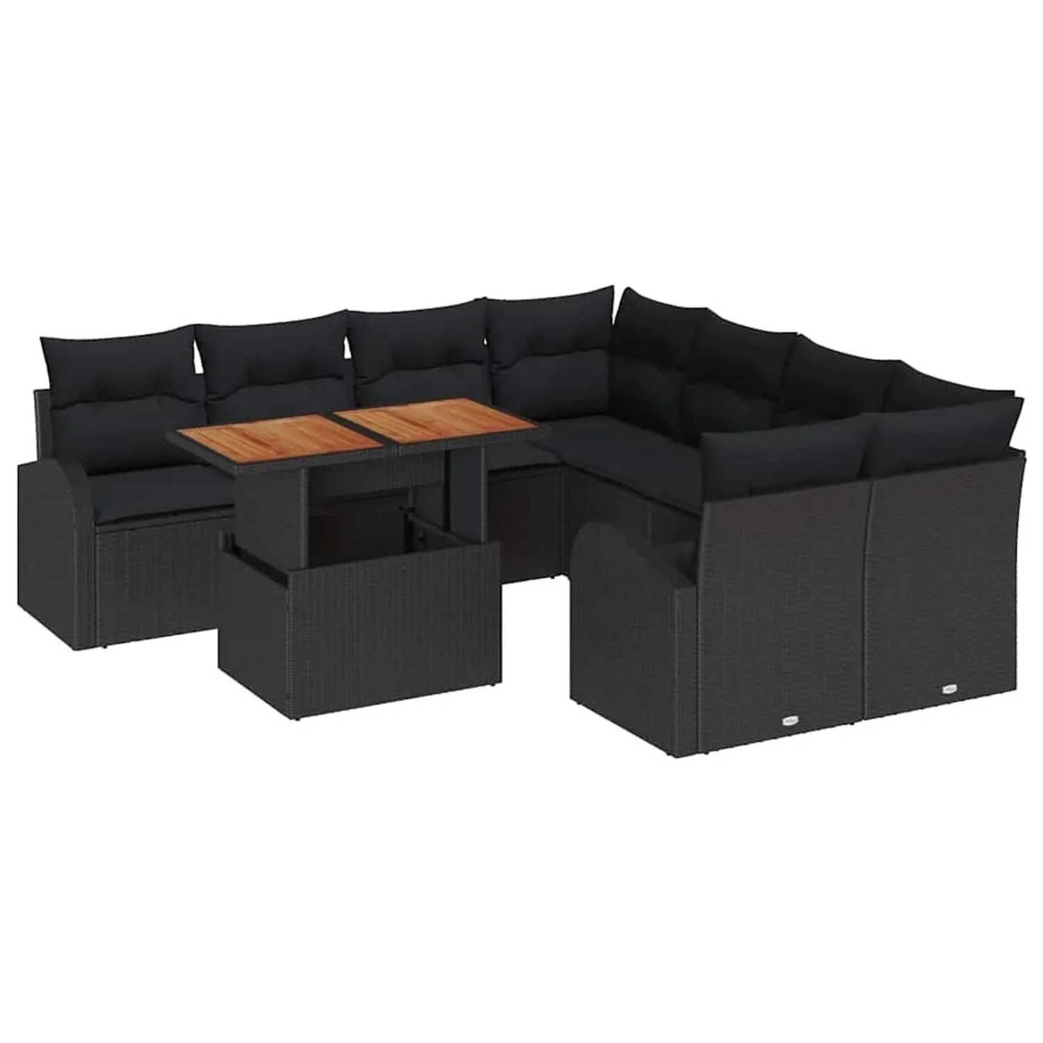 vidaXL Garten-Sofa-Set mit Kissen 9-Tlg Schwarz 3349568
