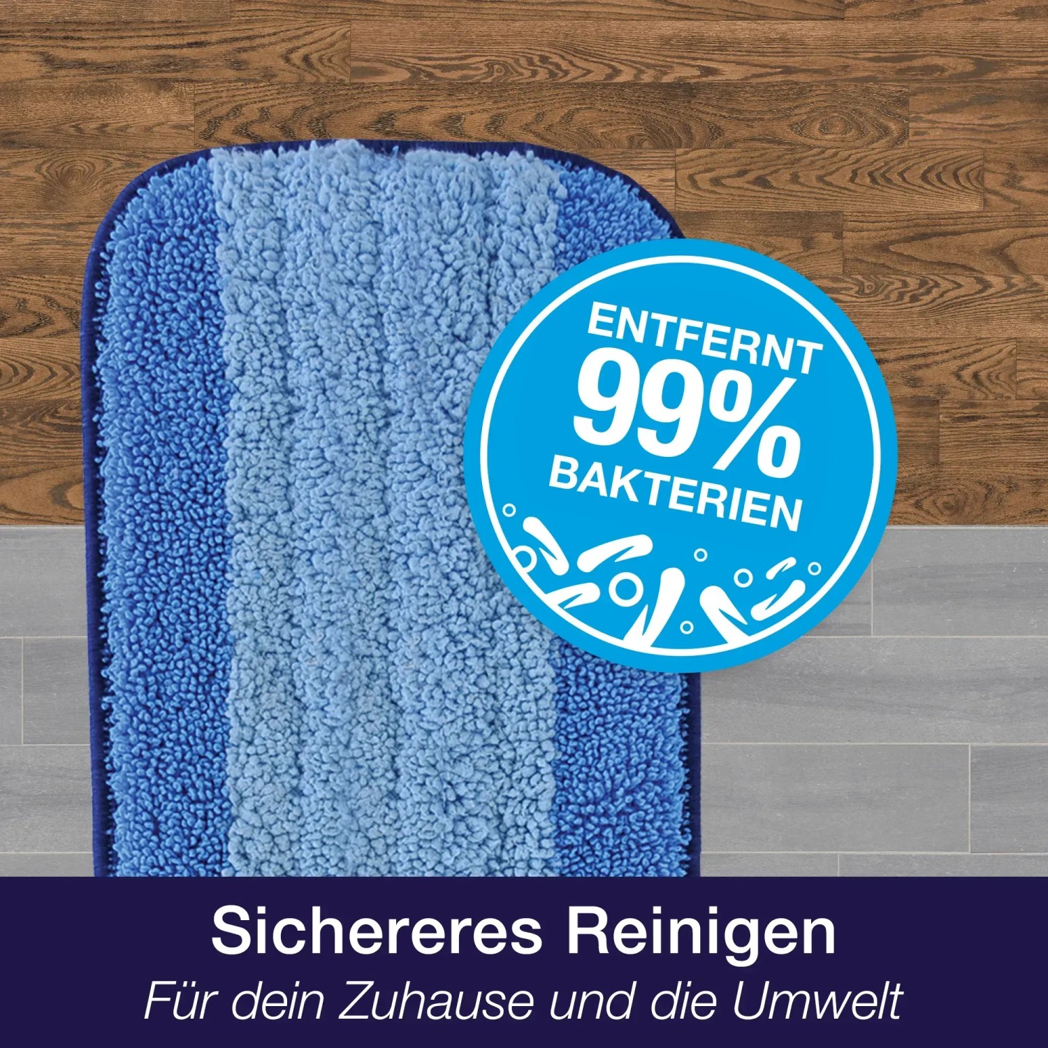 Bona Mikrofaser Reinigungs-Pad mit Zwei-Zonen-Design in Blau und Weiß. Entfernt 99% der Bakterien.