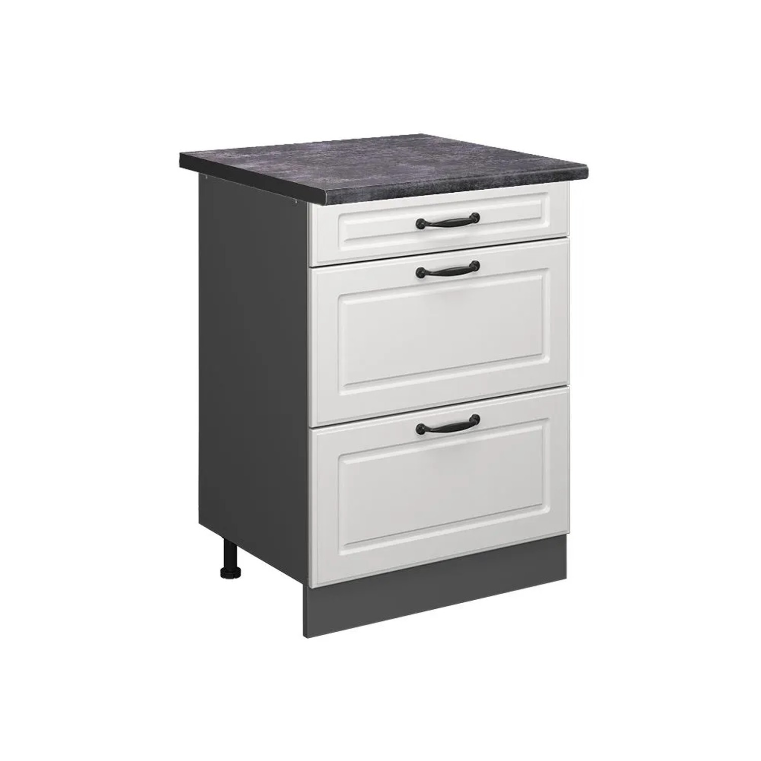 Vicco Küchenunterschrank R-Line Weiß Landhaus Anthrazit 60 cm mit Schubladen AP Anthrazit