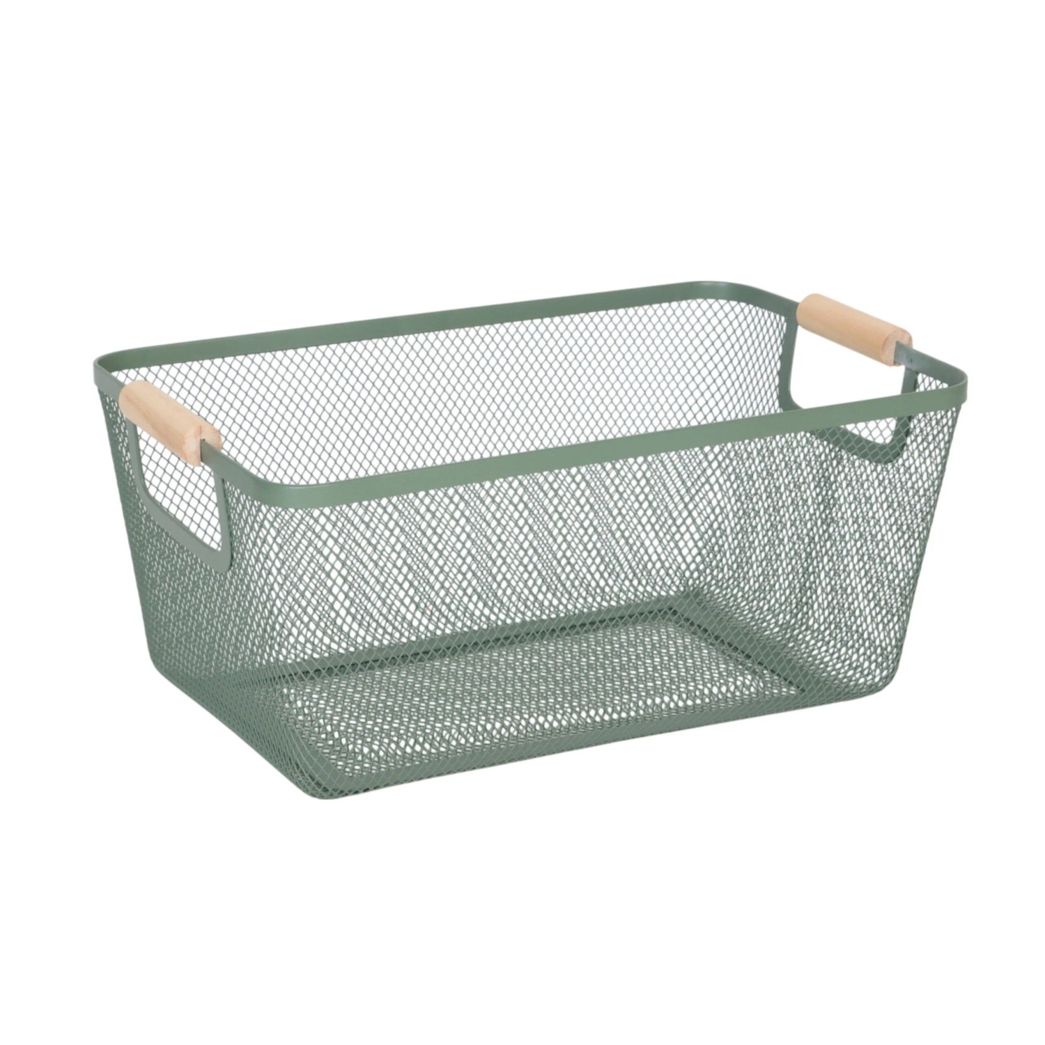 Relaxdays Drahtkorb Stahl Holz Mint mit Holzgriffen 16,5 cm x 37 cm x 22,5 cm 0,5 kg