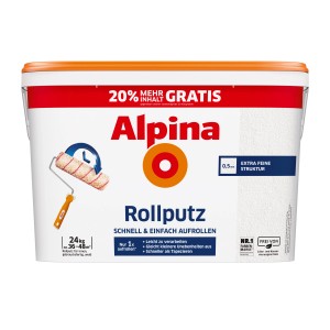Eimer Alpina Rollputz, 24 kg, weiß matt, für Effektputz mit feiner Struktur.