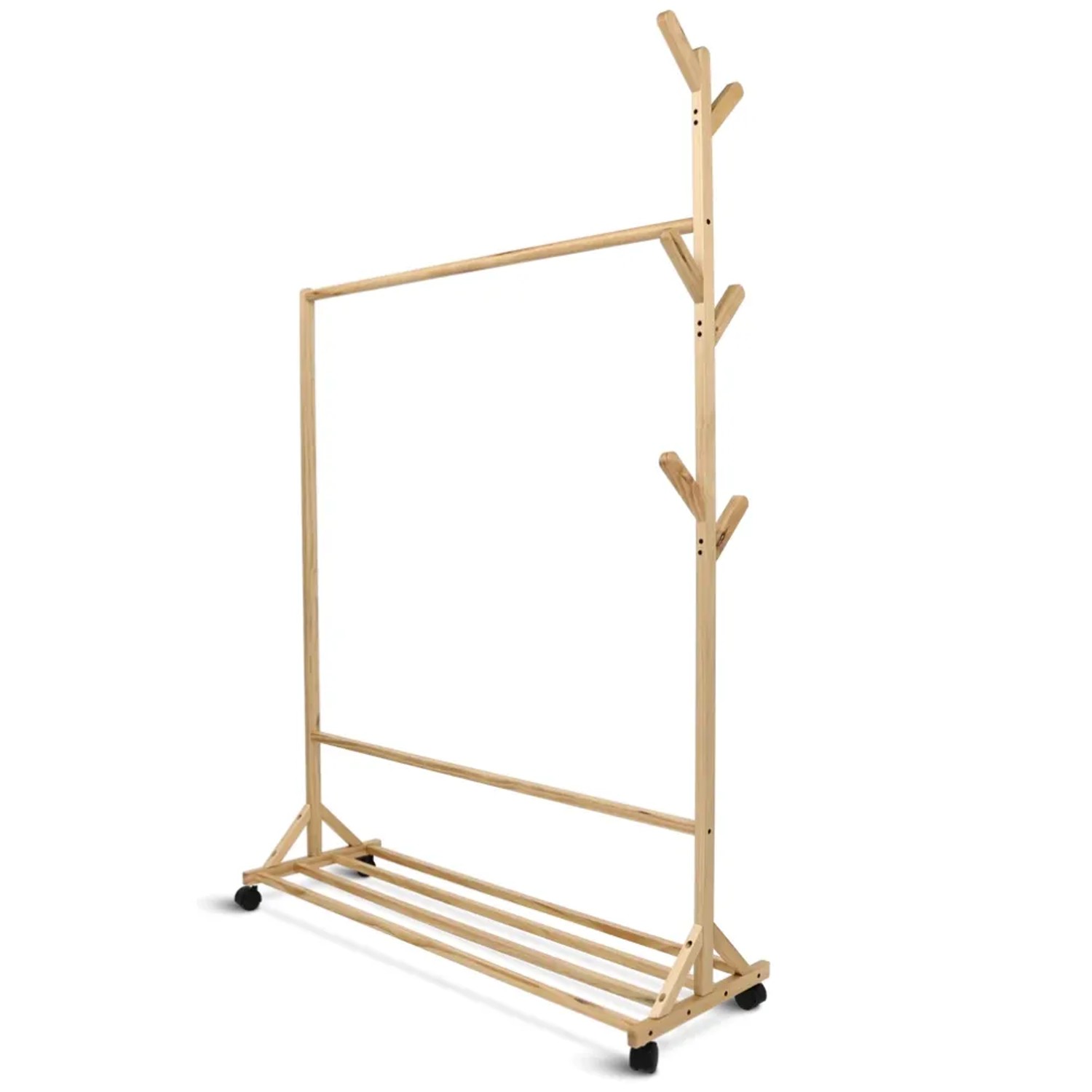 DELUKE Garderobe mit Rollen SEMU Massivholz 6 Haken Garberobenständer Flur Kleiderstange für Jacken Eingangsbereich Klei...