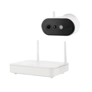 Abus Akku-Kamera Pro PPIC91000 mit Basisstation in Weiß für zuverlässige Videoüberwachung.