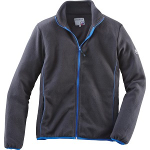 Schwarze Herren Fleecejacke mit blauem Reißverschluss für Beruf und Freizeit.