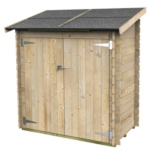 Holzhaus Serena 155x85 cm: Gartenhaus mit Doppeltür und grauem Schieferdach, ideal als Gerätehaus oder Mülltonnenbox.