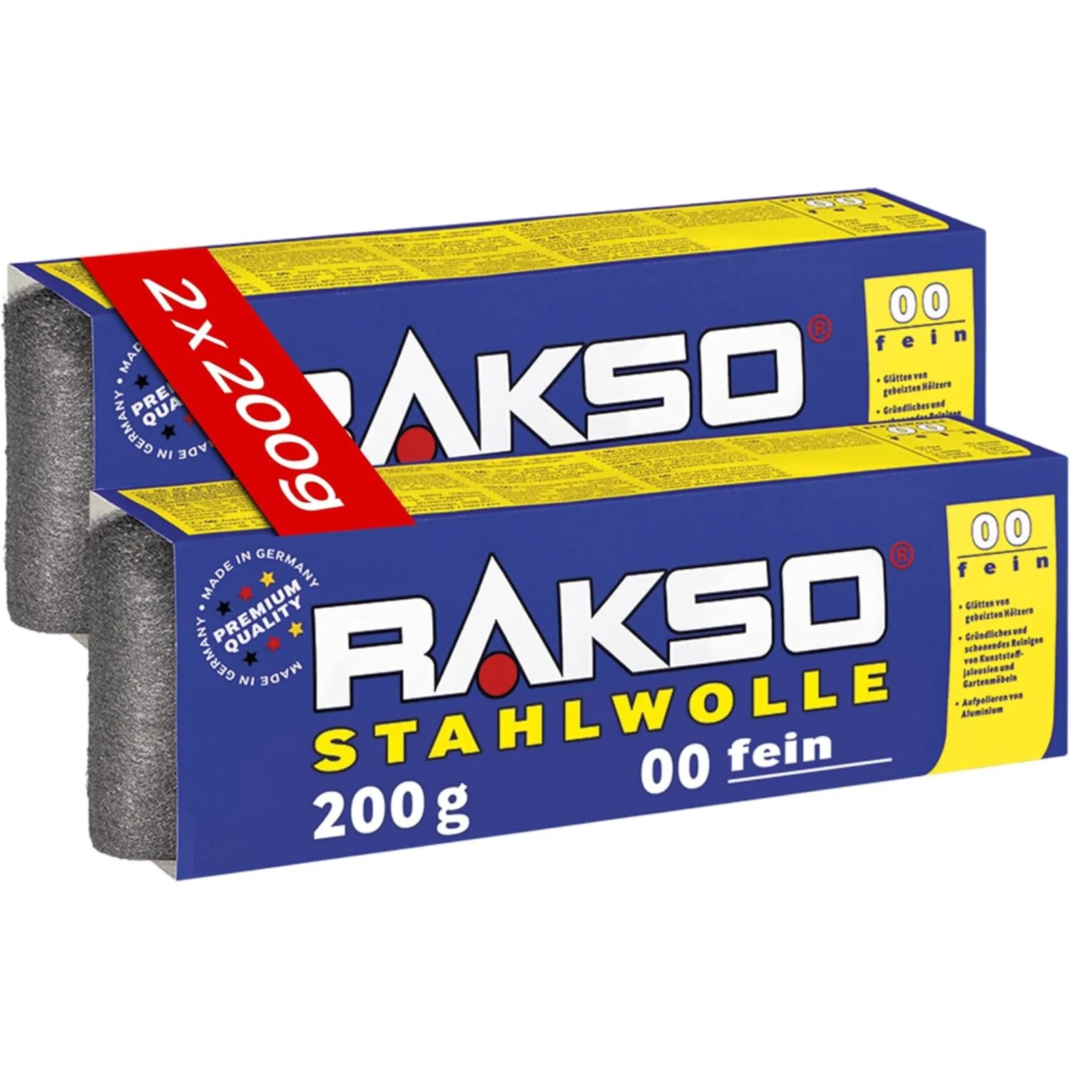 RAKSO Stahlwolle Banderole Sorte 00 Fein 2 x 200g