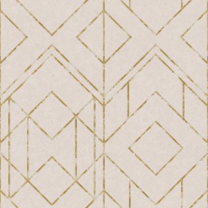 Grafik Tapete mit geometrischem Muster in Weiß und Gold, schimmernd. Dekorative Vliestapete für Wohnräume.