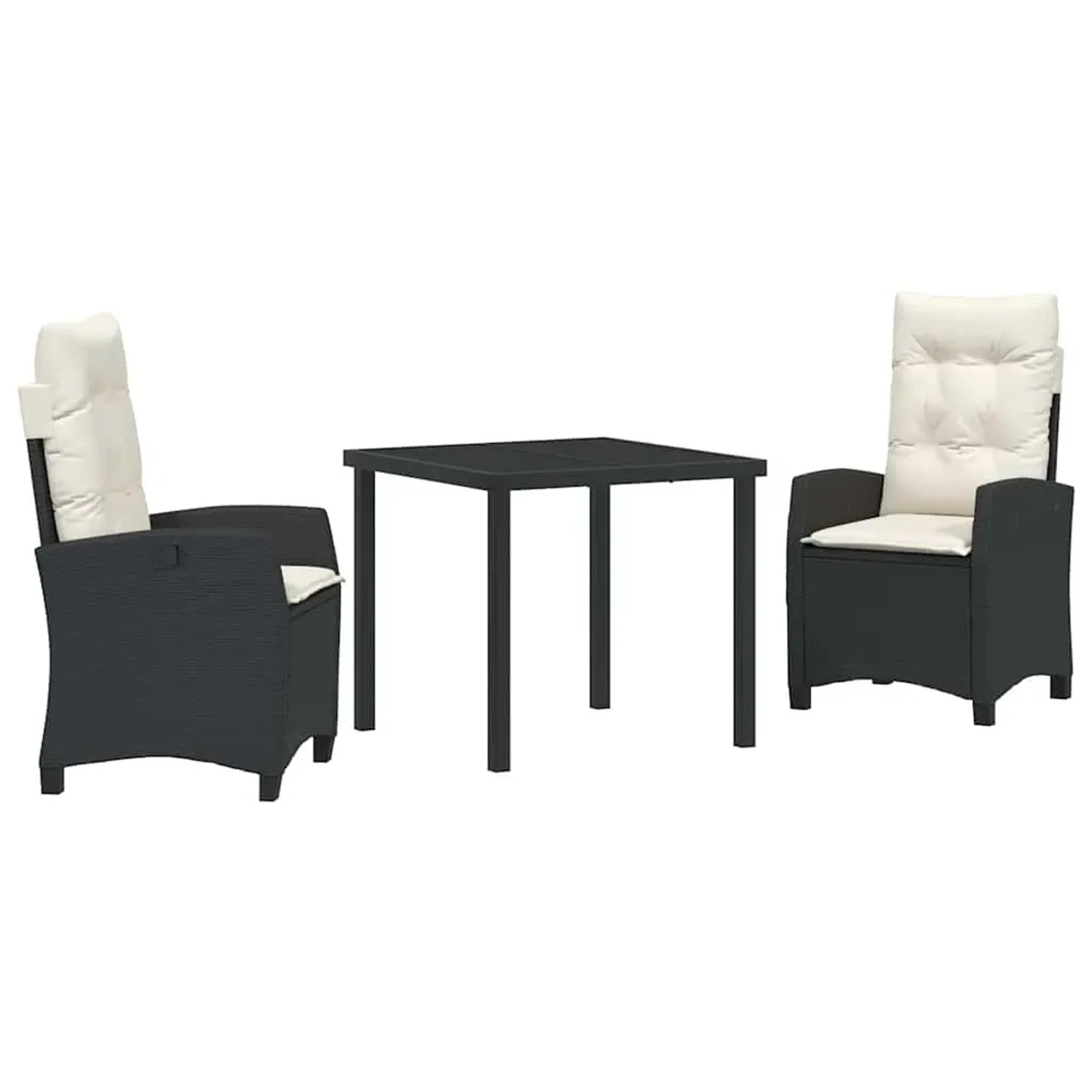 vidaXL 3-Teiliges Garten-Esszimmer-Set mit Kissen in Schwarz aus Poly Rattan 3380365
