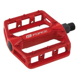 Rotes Force Alu BMX Pedal mit Cr-Mo Achse und rutschfester Oberfläche.