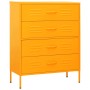 Senfgelbe vidaXL Kommode aus Stahl mit 4 Schubladen, 80x35x101,5 cm. Ideal für Wohnraum.