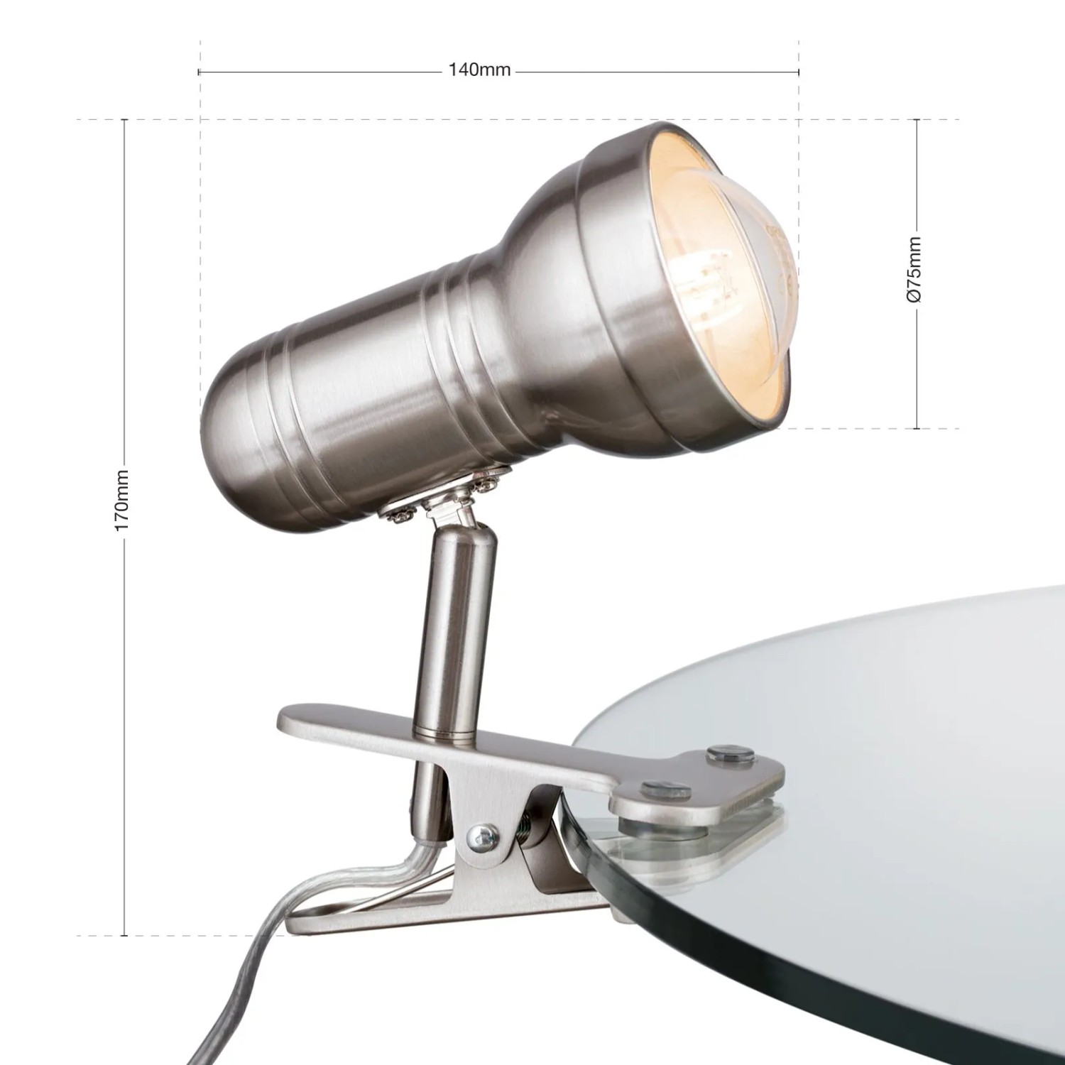 Orion Klemmleuchte Wilhelm, satinierte Metall-Klemmlampe für flexible Beleuchtung.