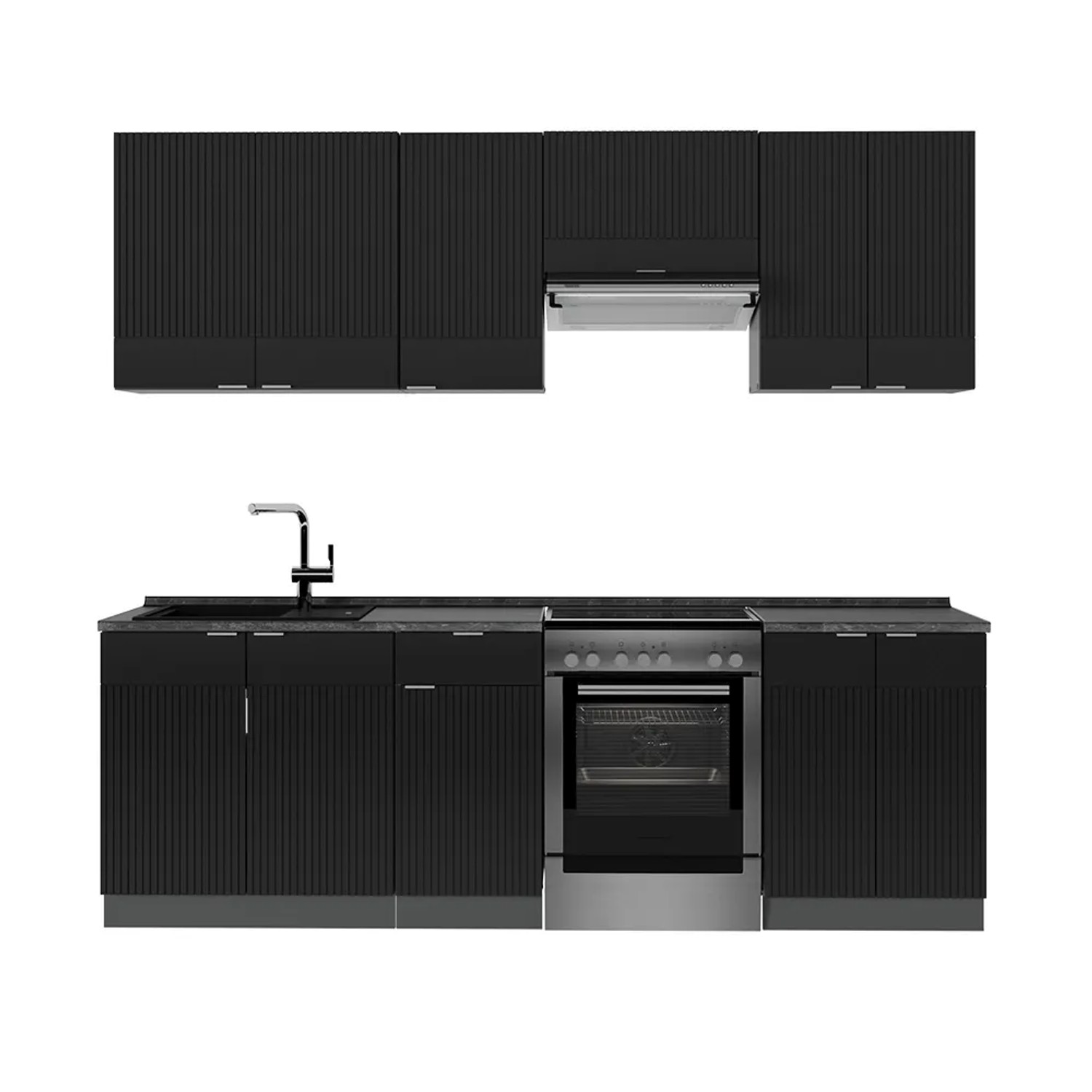 Vicco Fame-Line Küchenzeile Schwarz gestreift/Anthrazit 240 cm AP Anthrazit ohne E-Geräte